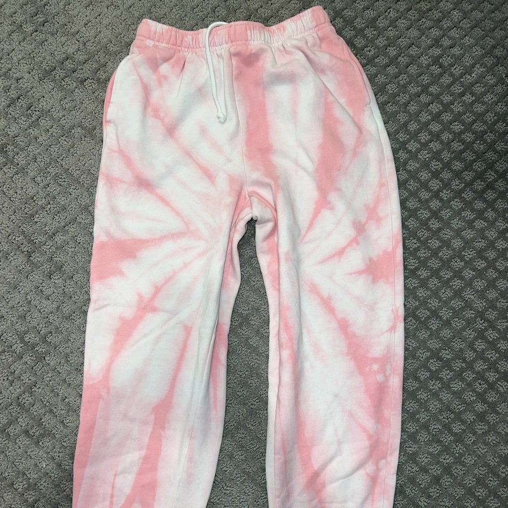 Pink tie-dye Pacsun sweatpants.